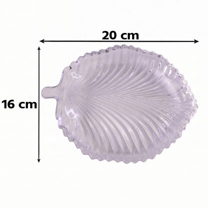 Leaf Shape Glass Serving Tray 20 x 16 cm Platter for Snacks and Dessert (1 Pc)