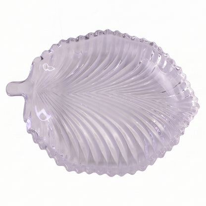 Leaf Shape Glass Serving Tray 20 x 16 cm Platter for Snacks and Dessert (1 Pc)
