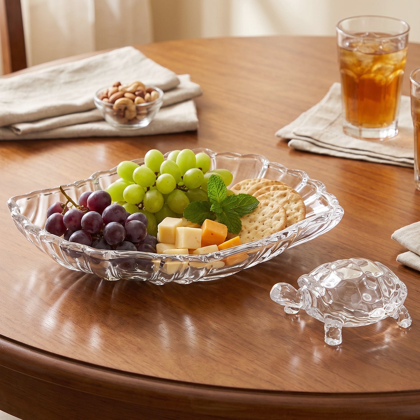Crystal Glass Turtle with Plate Tray Set for Vastu and Home Decor (2 Pc Set)