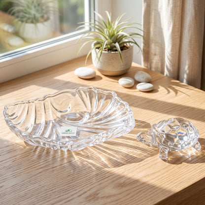 Crystal Glass Turtle with Plate Tray Set for Vastu and Home Decor (2 Pc Set)