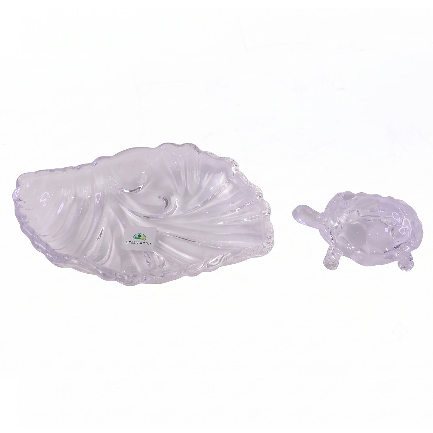 Crystal Glass Turtle with Plate Tray Set for Vastu and Home Decor (2 Pc Set)