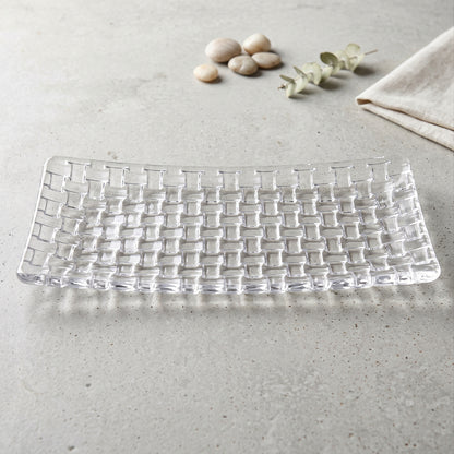 Transparent Glass Serving Tray 11 Inch Rectangular Basketweave Platter (1 Pc)