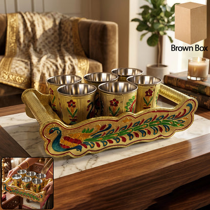 Serving tray with handle and matching glasses