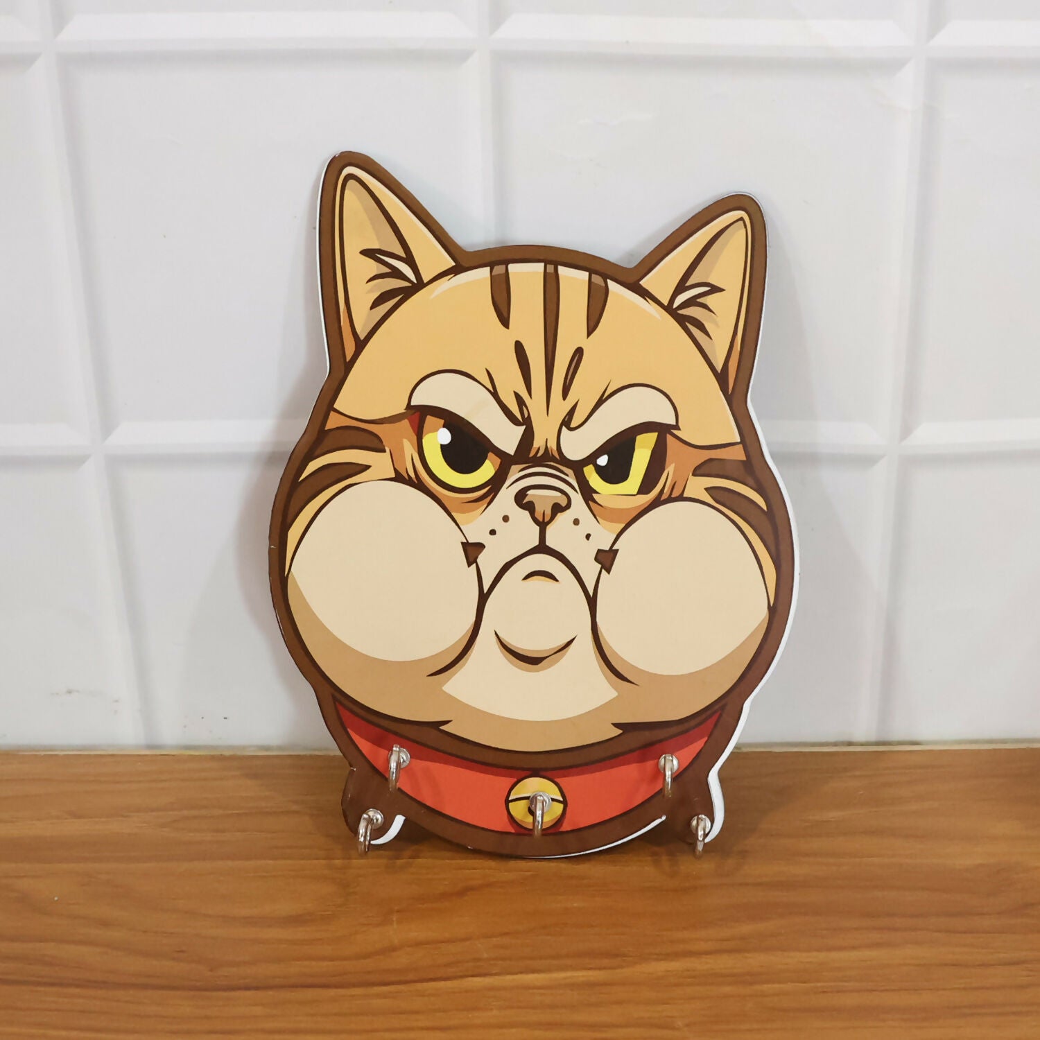 Cute Cartoon Cat Wooden Key Holder Wall Mounted Decorative Key Rack for Home Entrance