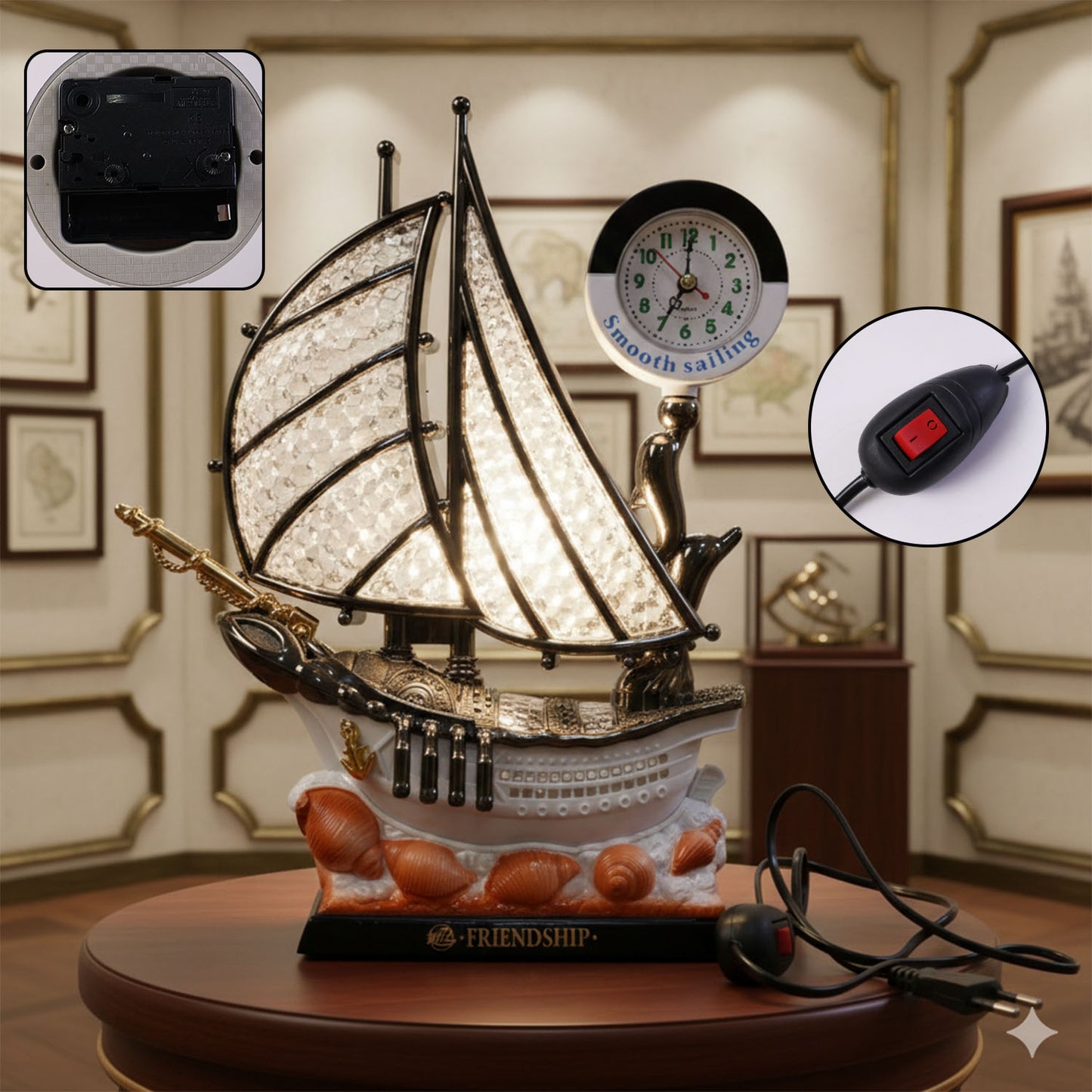Decorative Ship Shape Clock Lamp (1 Pc)