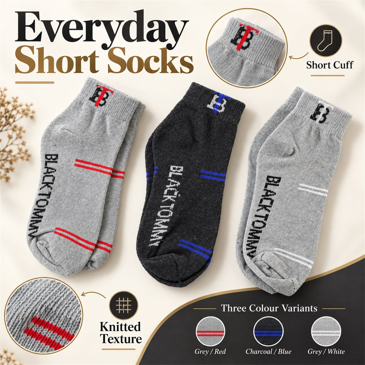 Soft Stretchable Knitted Ankle Socks for Everyday Casual Wear (3 Pair)