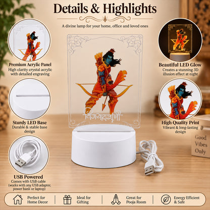 Lord Shree Ram 3D LED Frame Lamp for Home Decor, Pooja Room, Living Room (1 Pc)