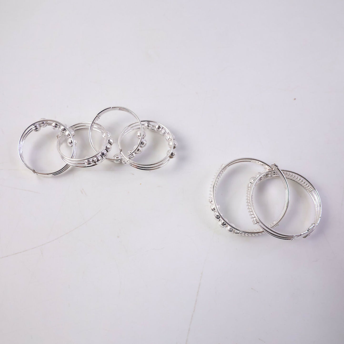 Elegant Sterling Silver Toi et Moi Inspired Beaded Ring Set