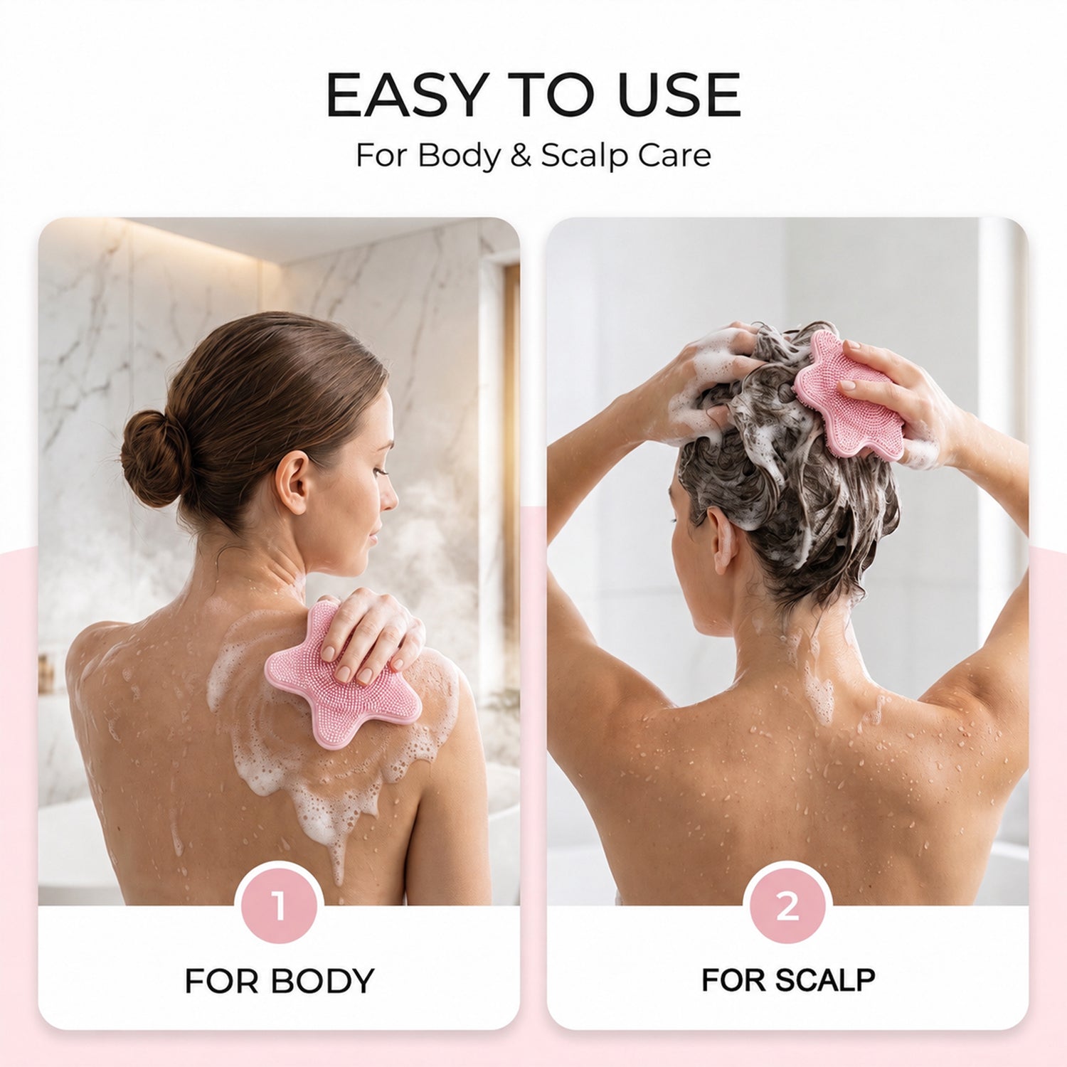 3 In 1 Silicone Shampoo Scalp Massager Brush Face Hair Body Cleanser (1 Pc)