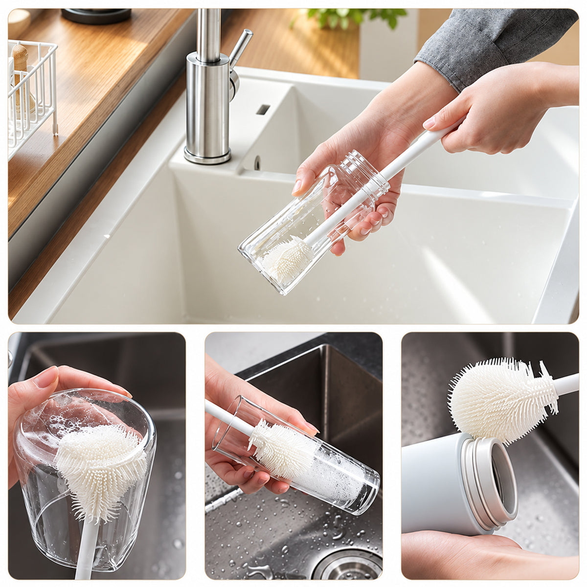 Silicone Cup and Bottle Cleaning Brush with Flexible Bristles for Kitchen (1 Pc)