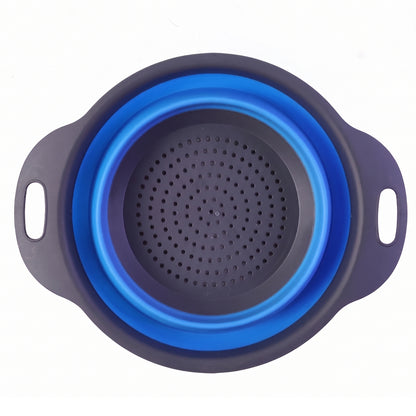 Lightweight silicone colander with side handles for draining pasta.
