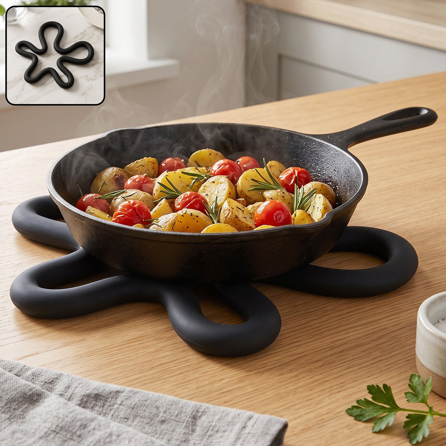 Silicone Flower Shape Hot Pot Holder Trivet Mat 16x15 Cm for Kitchen (1 Pc)