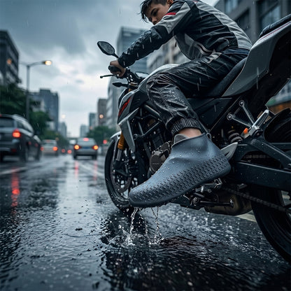 Close-up of rain shoe cover sole with anti-slip texture
