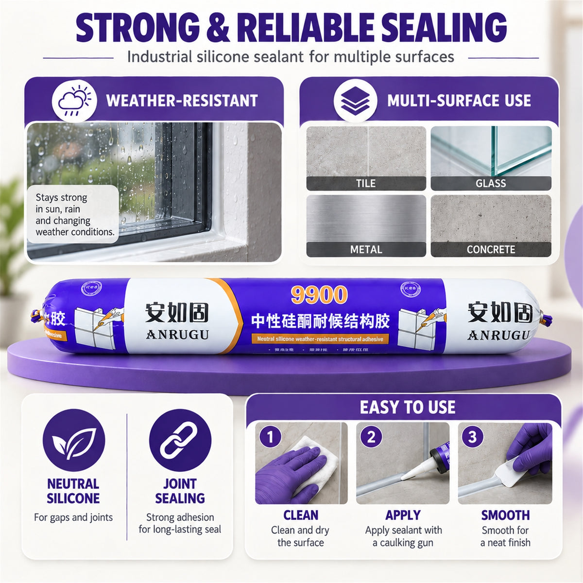 Waterproof Silicone Sealant for Multipurpose Home Repair (590ml)