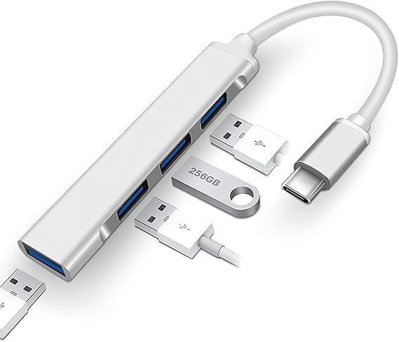 USB C To 4 Port USB 3.0 Hub Aluminium Alloy Laptop Adapter (Silver)