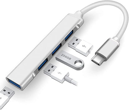 USB C To 4 Port USB 3.0 Hub Aluminium Alloy Laptop Adapter (Silver)