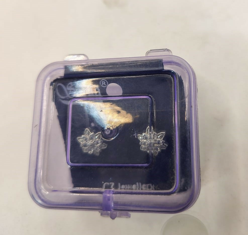 Diamond Cluster Flower Stud Earrings Sterling Silver Dainty Minimalist