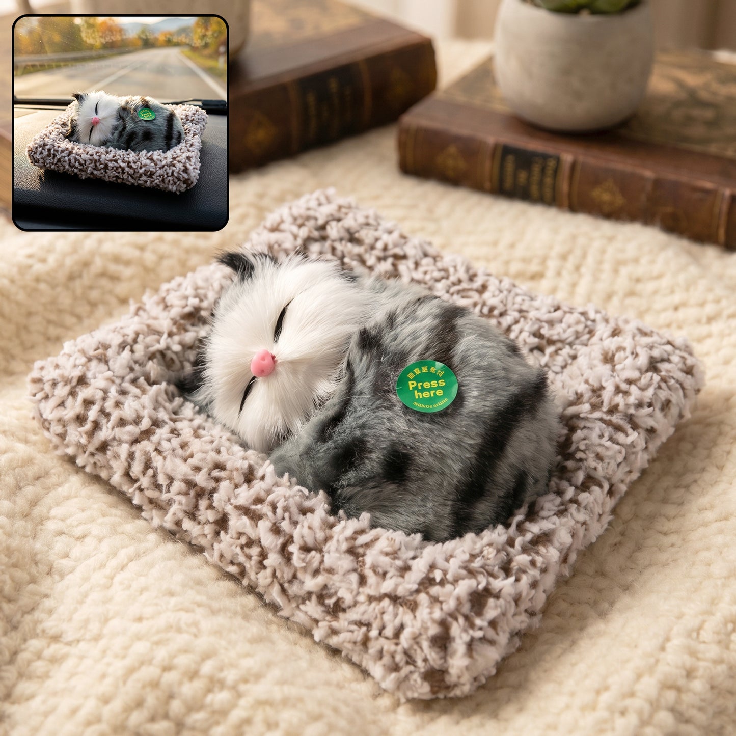 Open eye cat plush showpiece front view