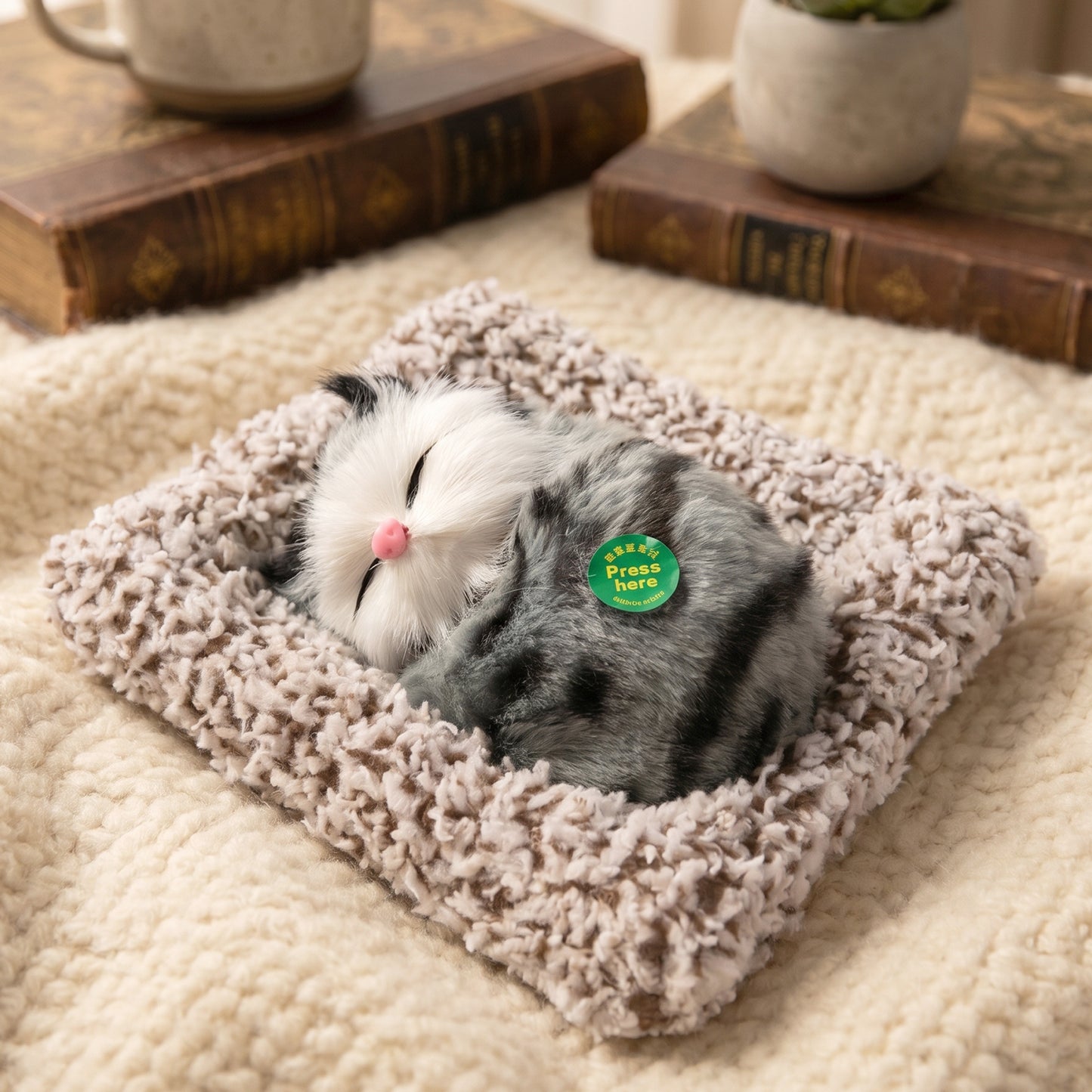 Cute cat open eye showpiece on shelf