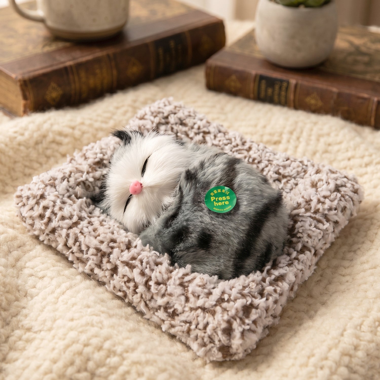 Cute cat open eye showpiece on shelf