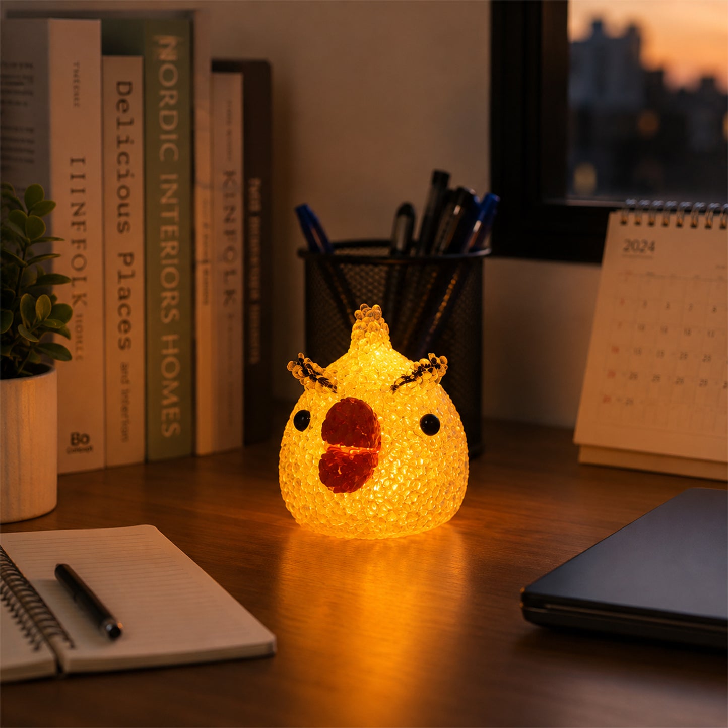 Cartoon Chick Shape LED Night Lamp Crystal Texture Warm Glow (1 Pc)