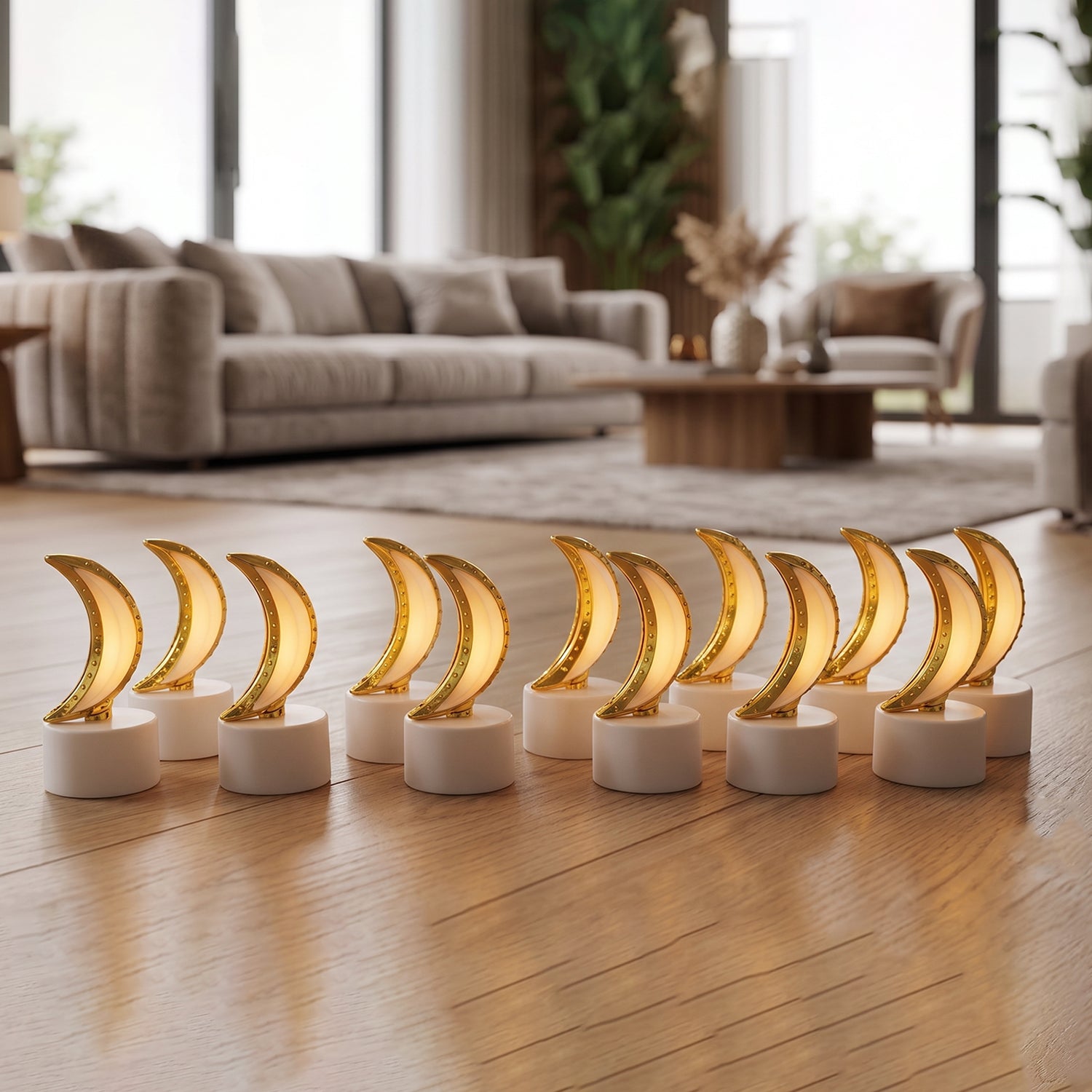 Moon Shape LED Tealight Candle Set Golden Crescent Warm Glow Light (12 Pc)