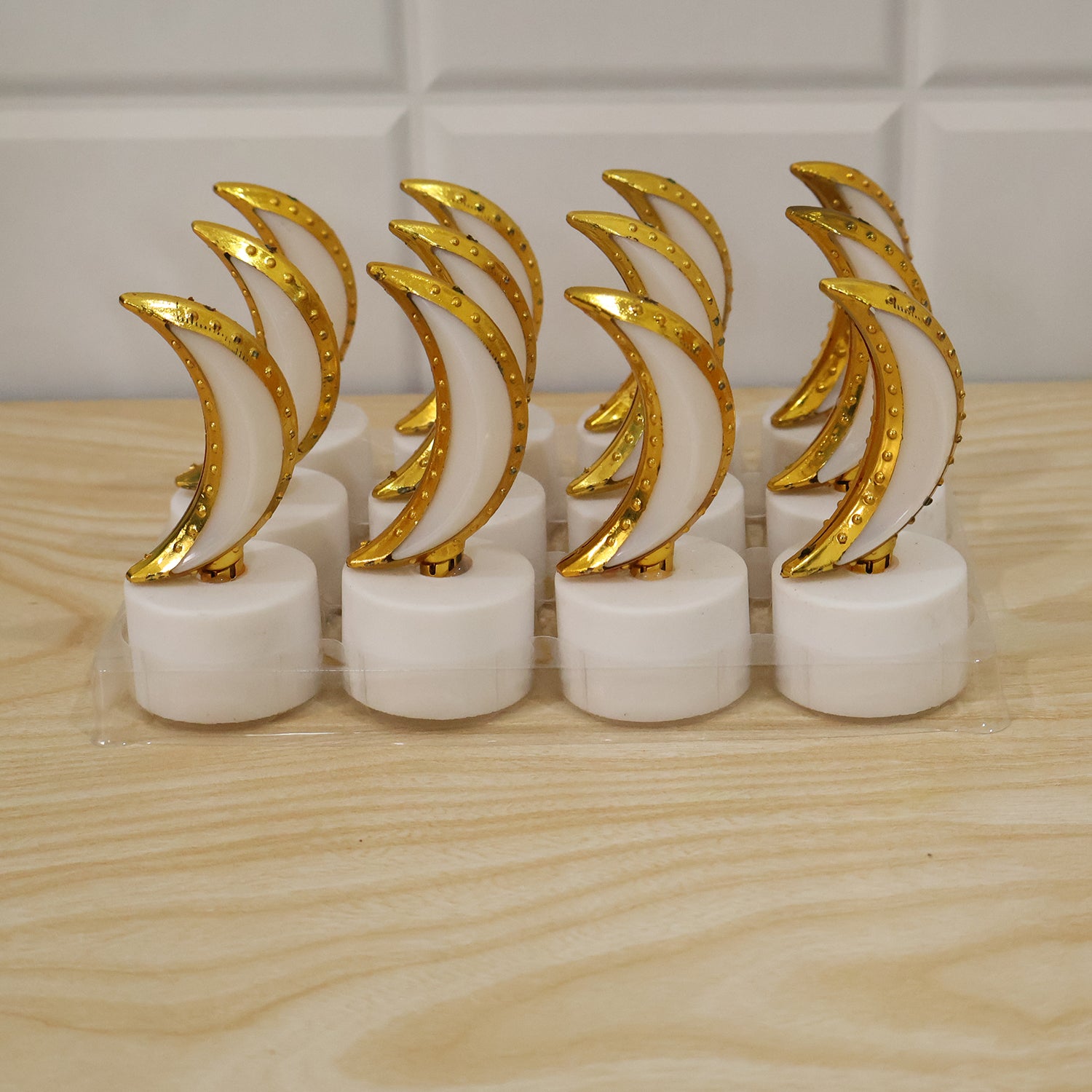 Moon Shape LED Tealight Candle Set Golden Crescent Warm Glow Light (12 Pc)
