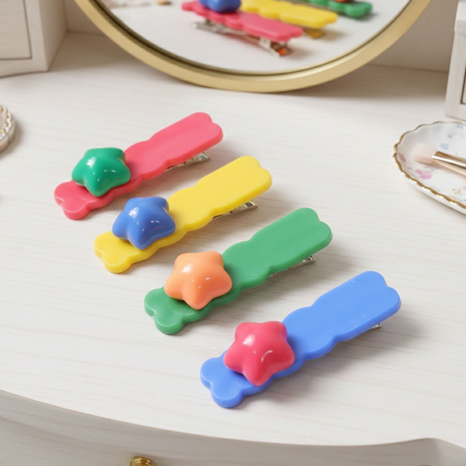 Colorful Star Design Decorative Hair Clip Set (4 Pc)