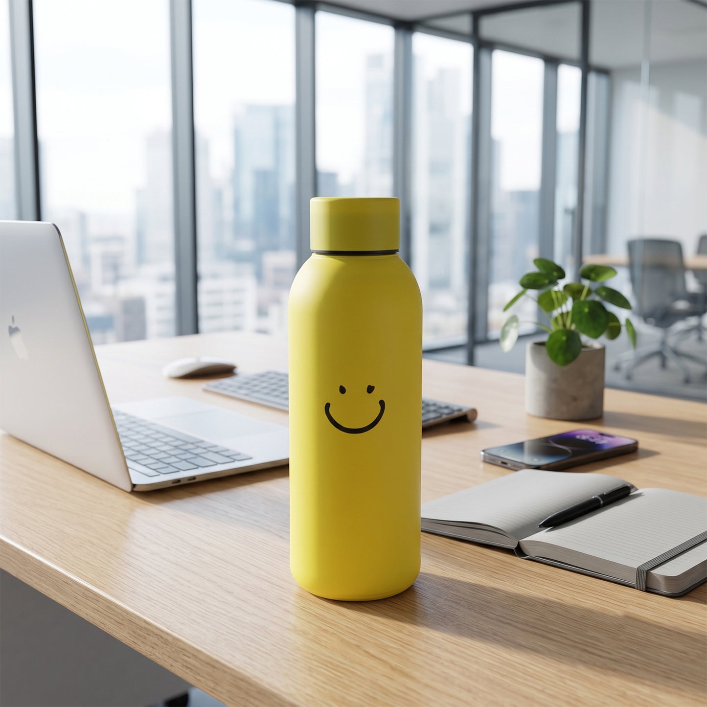 400 ML Smiley Face Glass Water Bottle with Silicone Sleeve for Office (1 Pc)