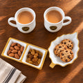 Tea and Snacks Serving Set with Cups, Divided Bowl and Leaf Platter (4 Pc Set)
