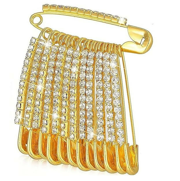 Glam Crystal Gold Saree Pin Brooch & Dangle Charms Set