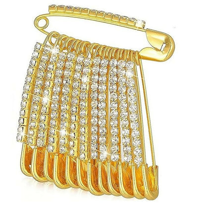 Glam Crystal Gold Saree Pin Brooch & Dangle Charms Set