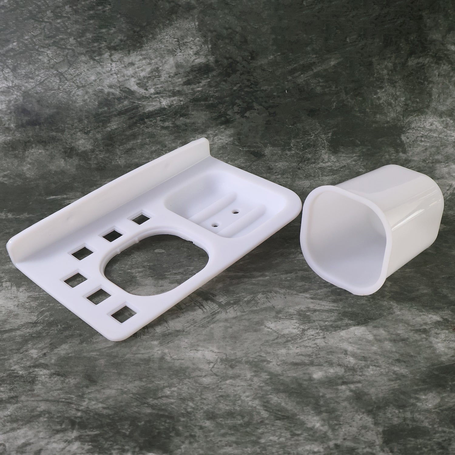 3in1 Wall Mounted Multi-Compartment Toothbrush & Soap Holder with Cup (1 Pc)