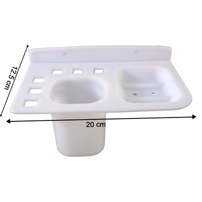 3in1 Wall Mounted Multi-Compartment Toothbrush & Soap Holder with Cup (1 Pc)