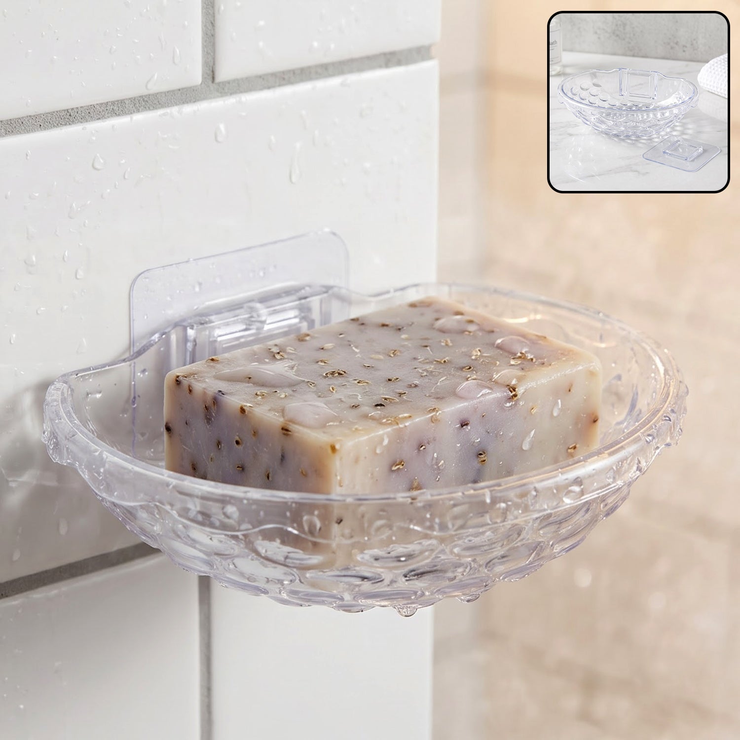 Transparent Plastic Soap Box Wall Mounted Adhesive Holder Dish (1 Pc)