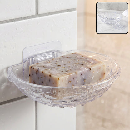Transparent Plastic Soap Box Wall Mounted Adhesive Holder Dish (1 Pc)