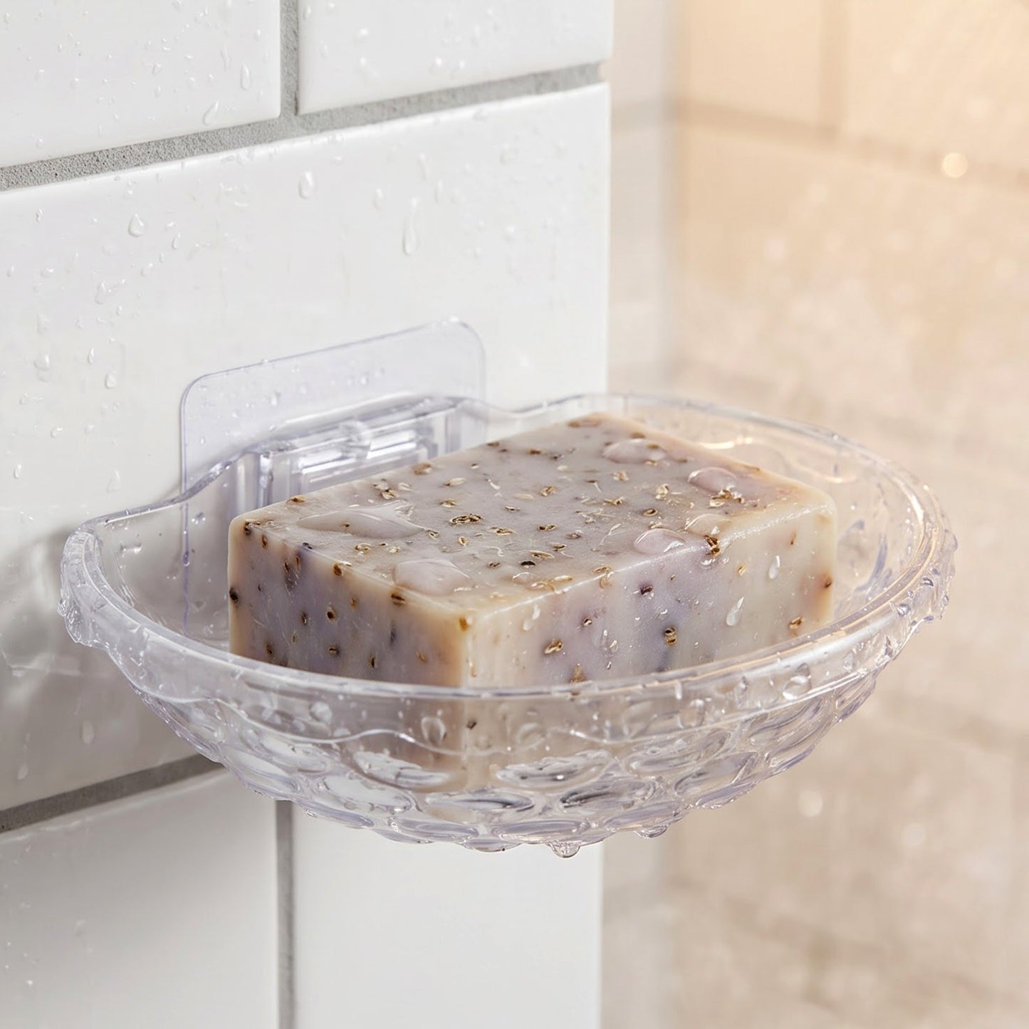 Transparent Plastic Soap Box Wall Mounted Adhesive Holder Dish (1 Pc)