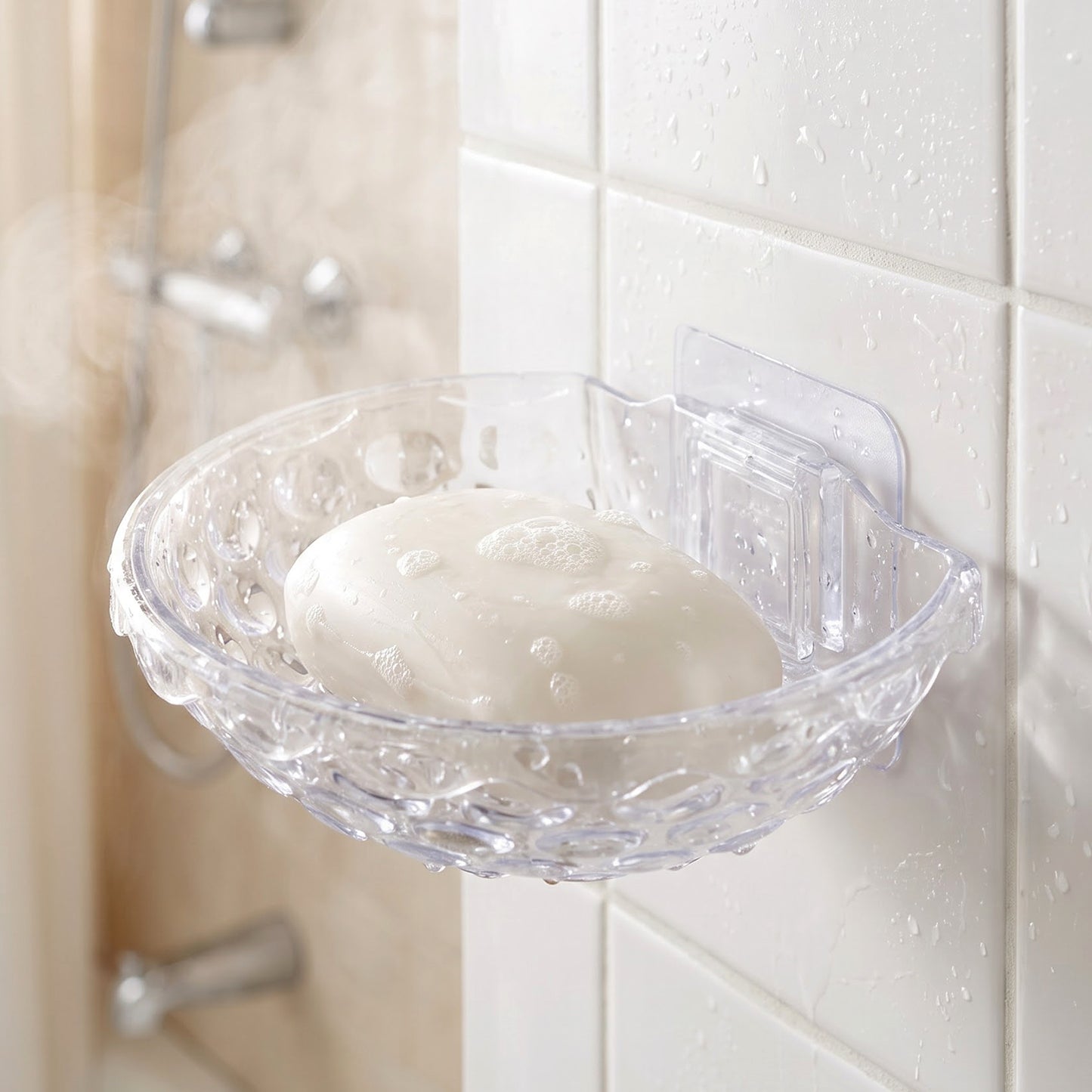 Transparent Plastic Soap Box Wall Mounted Adhesive Holder Dish (1 Pc)