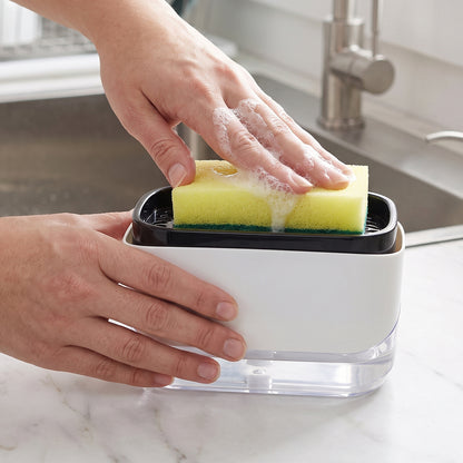 2 In 1 Press Soap Pump Dispenser with Sponge Holder for Kitchen Sink (1 Pc)