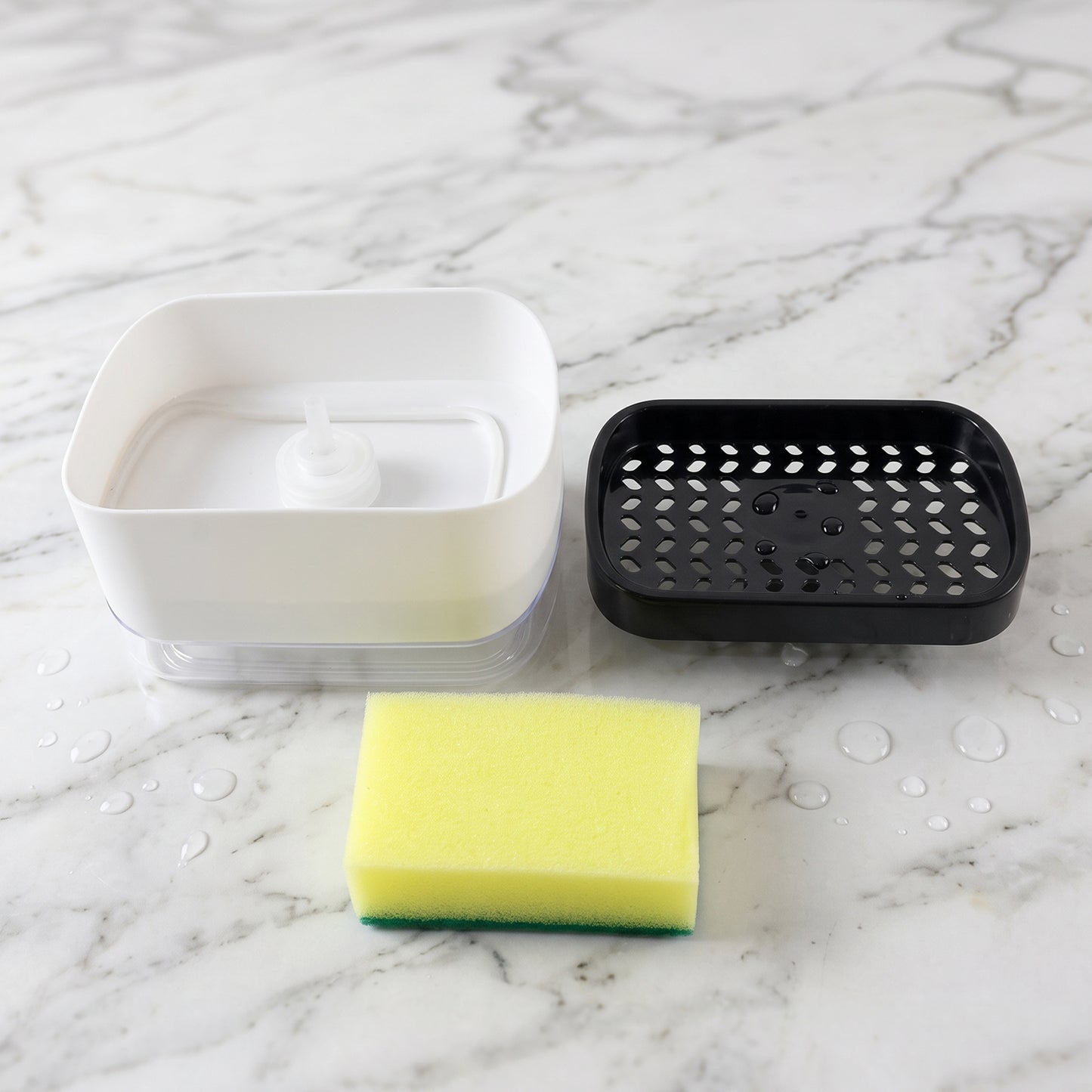 2 In 1 Press Soap Pump Dispenser with Sponge Holder for Kitchen Sink (1 Pc)