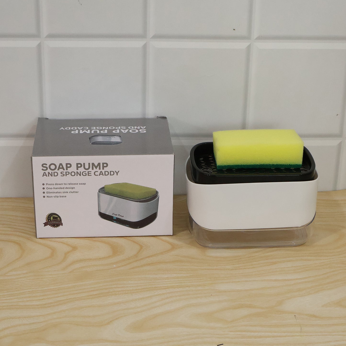 2 In 1 Press Soap Pump Dispenser with Sponge Holder for Kitchen Sink (1 Pc)