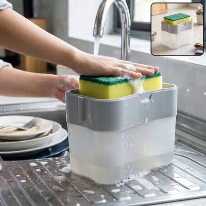 Soap Dispensing Sponge Holder Press Pump Caddy for Kitchen Sink (1 Set / Mix Design)