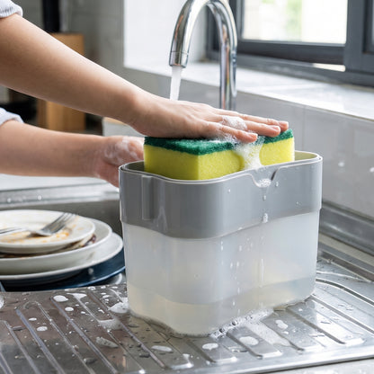 Soap Dispensing Sponge Holder Press Pump Caddy for Kitchen Sink (1 Set / Mix Design)