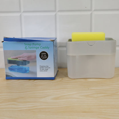 Soap Dispensing Sponge Holder Press Pump Caddy for Kitchen Sink (1 Set / Mix Design)