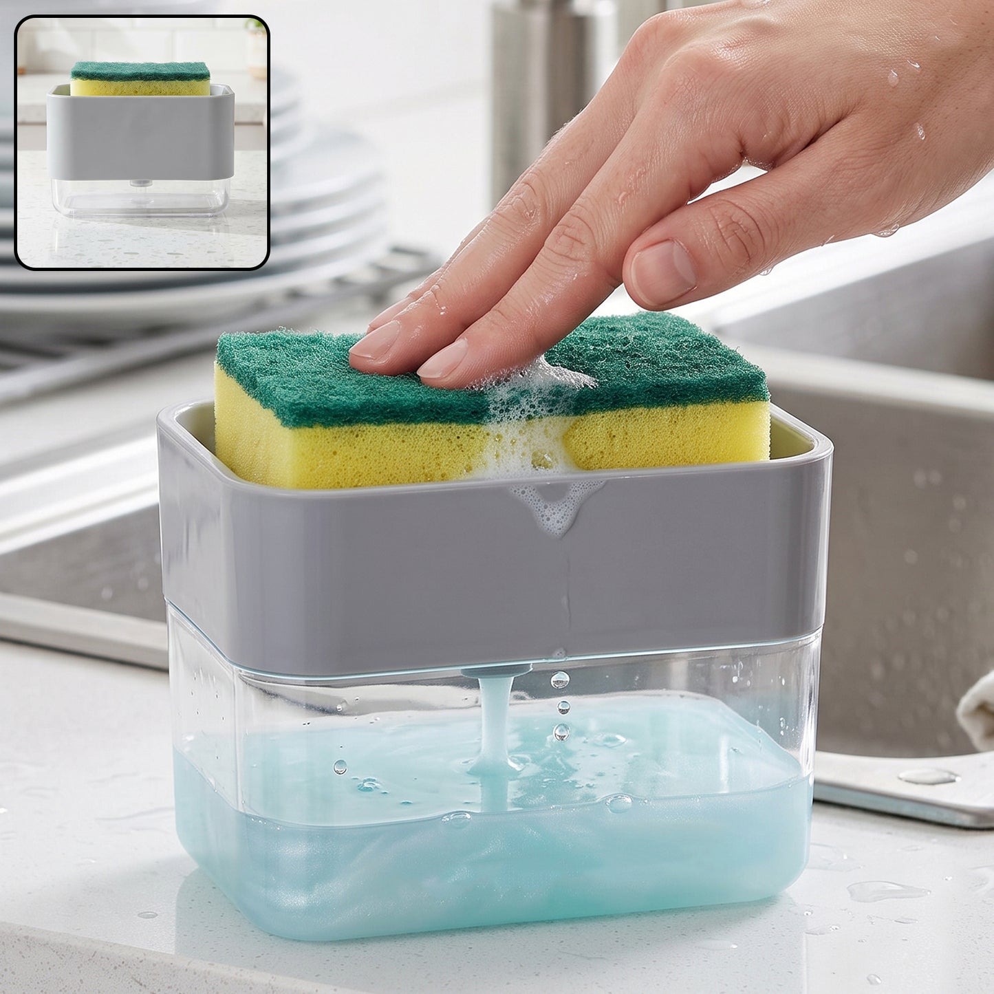 Soap Dispensing Sponge Holder Press Pump Caddy for Kitchen Sink (1 Set / Mix Design)