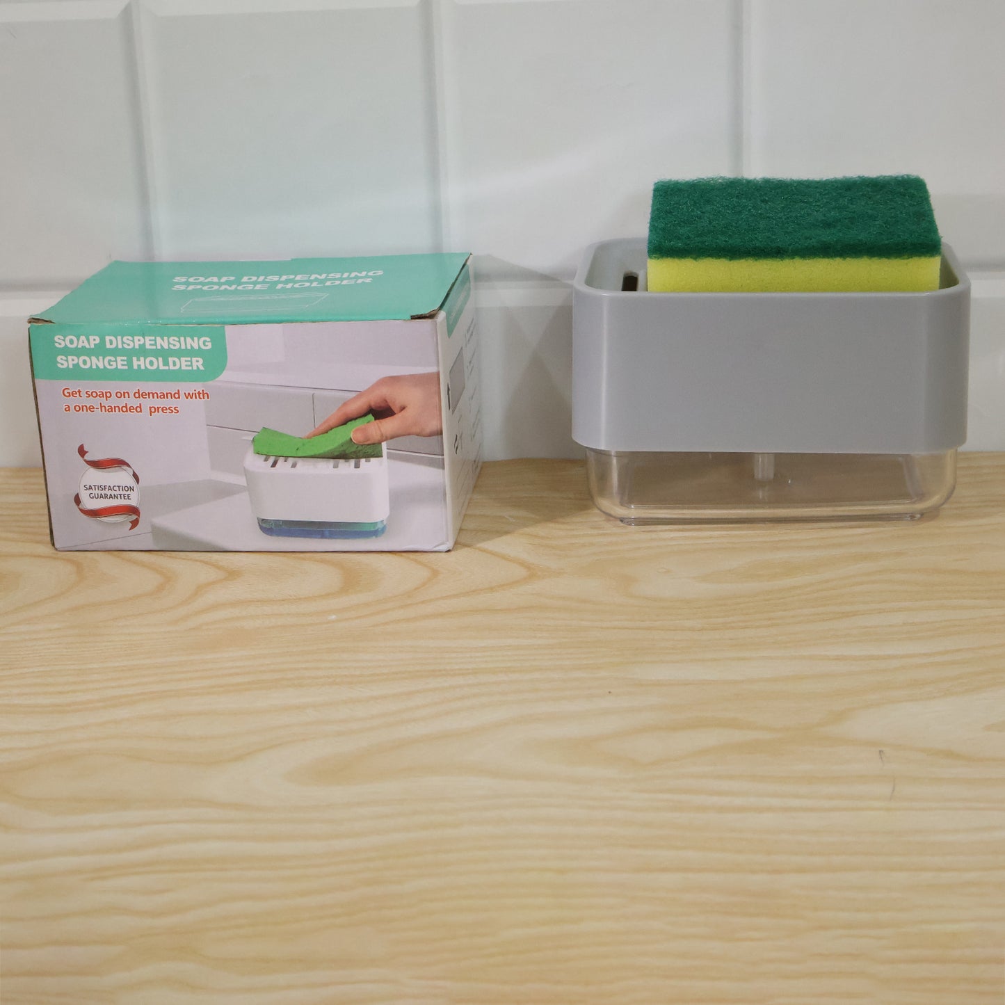 Soap Dispensing Sponge Holder Press Pump Caddy for Kitchen Sink (1 Set / Mix Design)