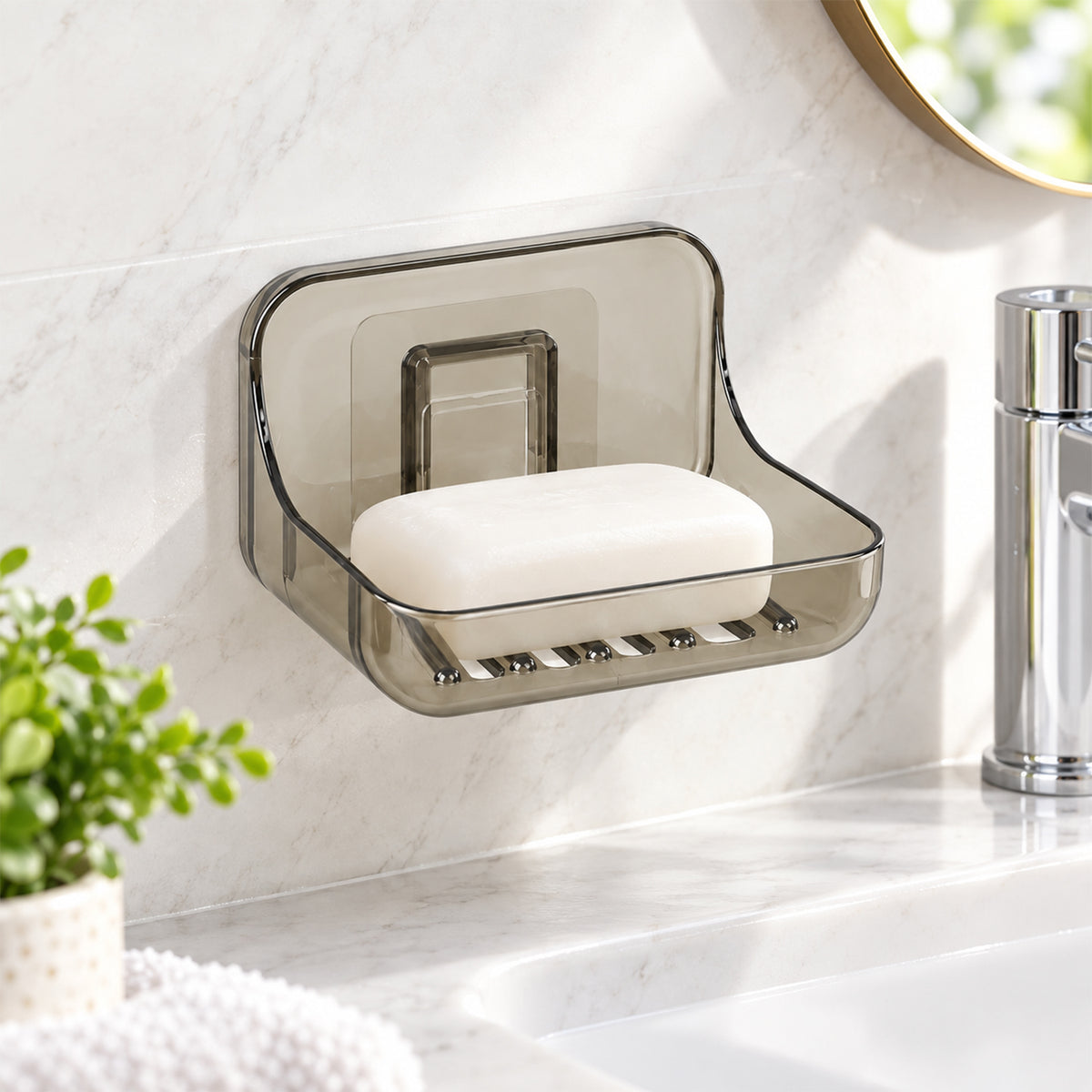 Apex Wall Mounted Soap Holder with Drain, Adhesive Soap Dish for Bathroom (1 Pc)