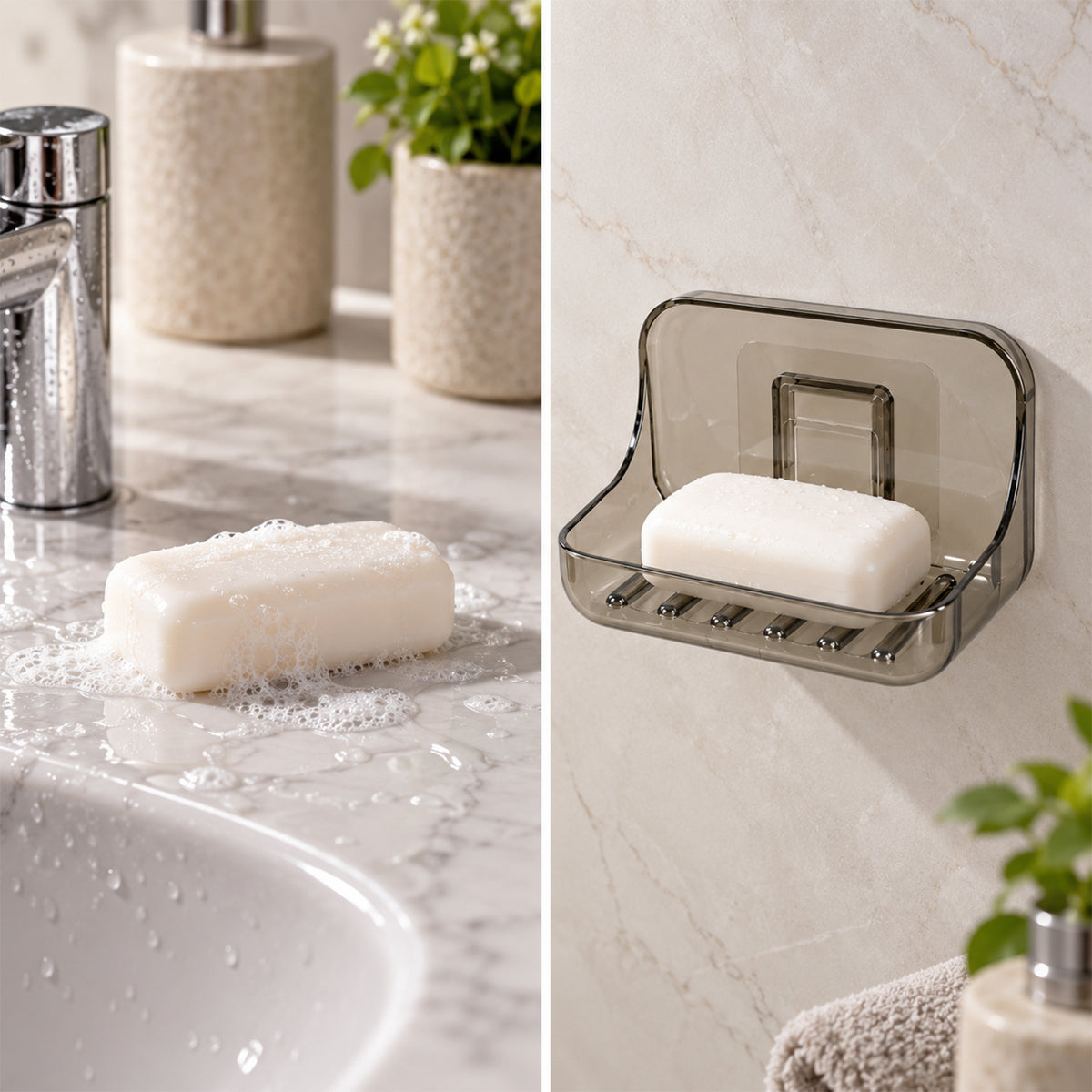 Apex Wall Mounted Soap Holder with Drain, Adhesive Soap Dish for Bathroom (1 Pc)