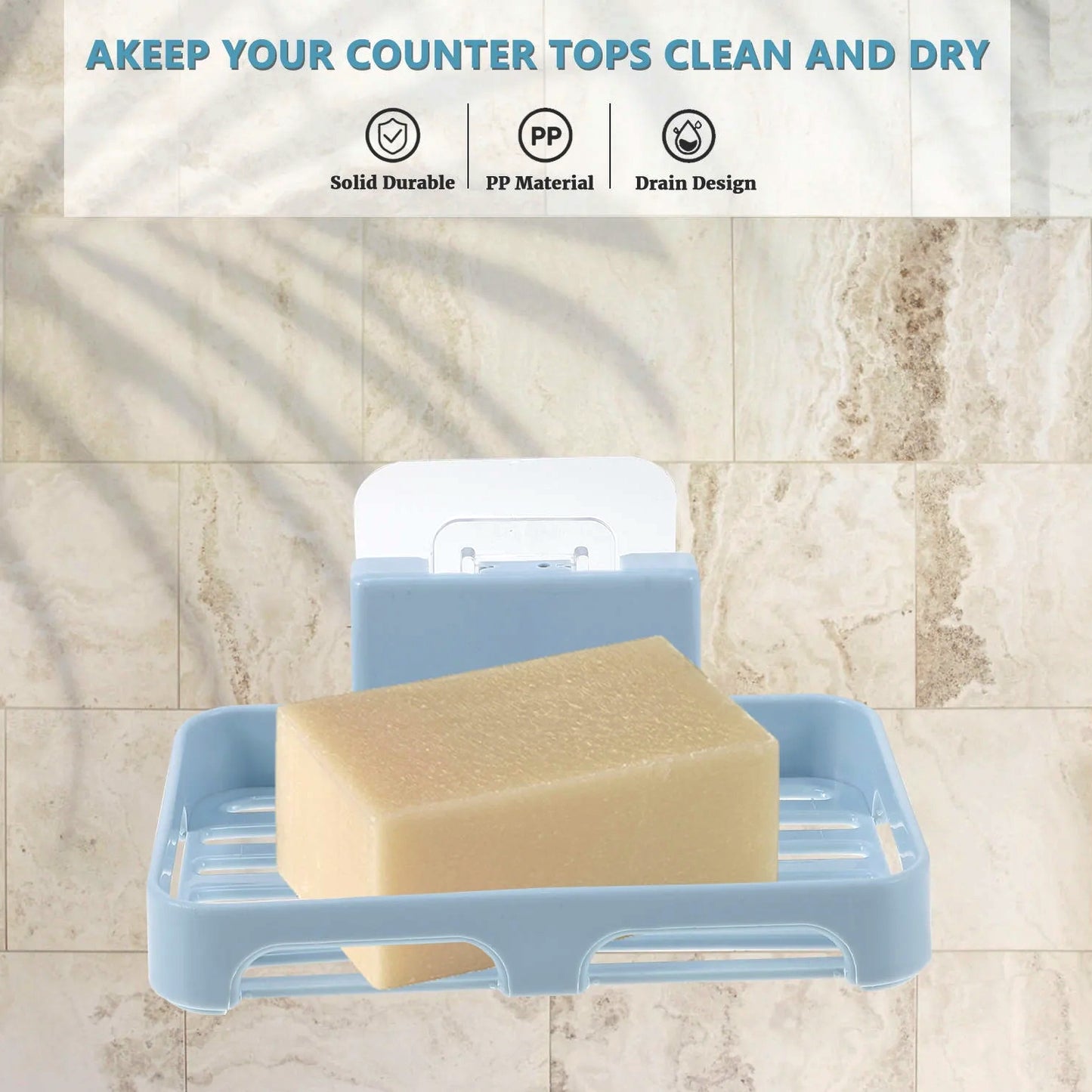 Self-Adhesive Wall Mount Plastic Soap Dish with Drain Slots