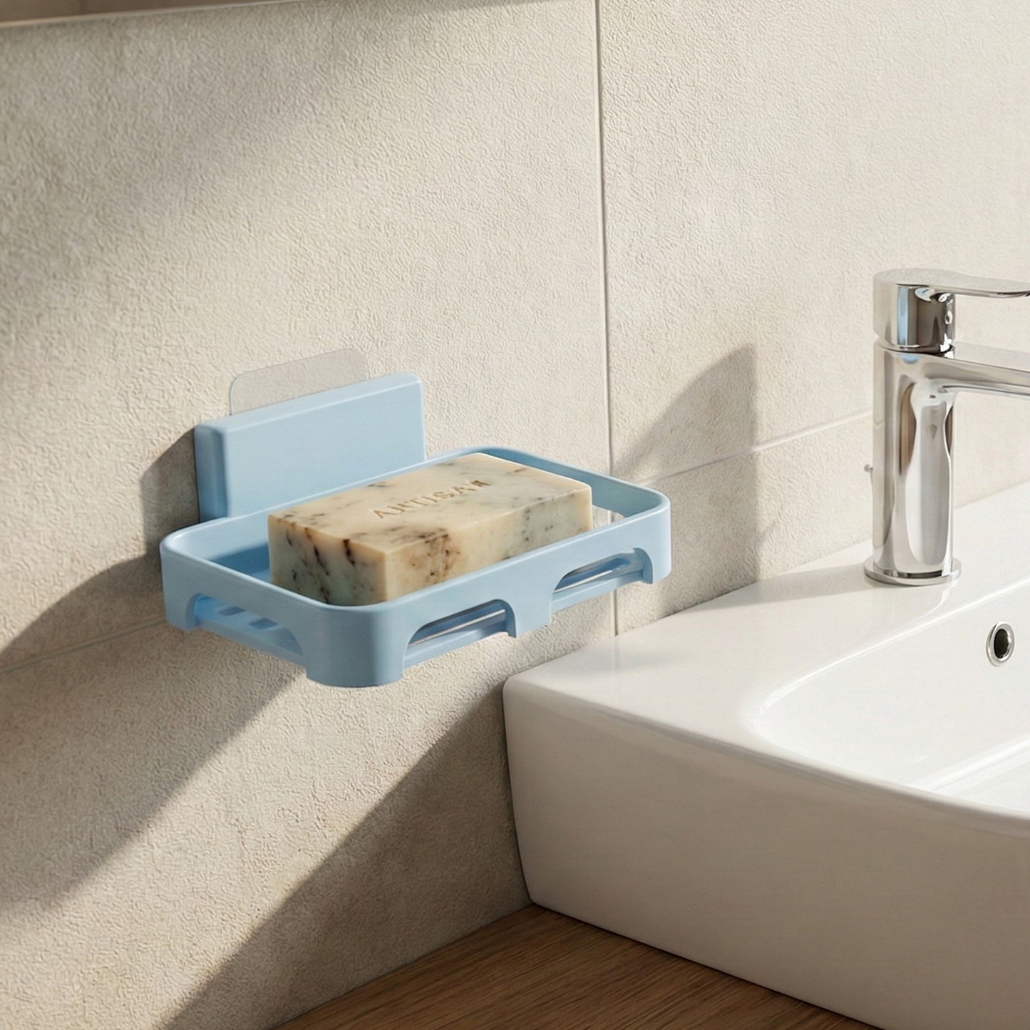 Self-Adhesive Wall Mount Plastic Soap Dish with Drain Slots